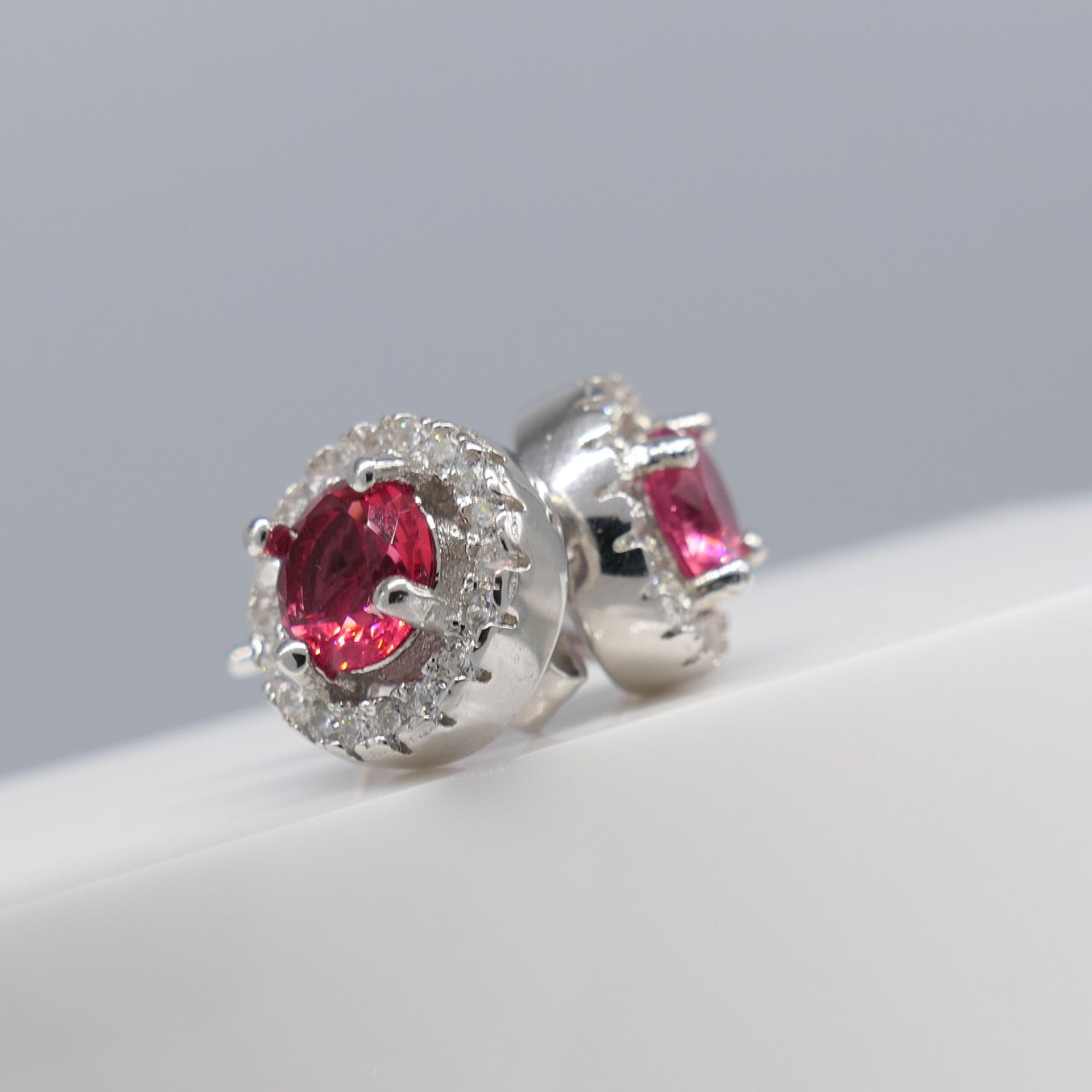 Silver Ear Studs Set With Red and White Cubic Zirconia Gems - Image 4 of 6