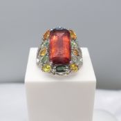 Large Dress Ring Set With Tourmaline, Multi-Coloured Sapphires and Diamonds