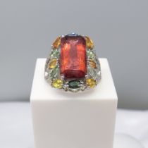 Large Dress Ring Set With Tourmaline, Multi-Coloured Sapphires and Diamonds