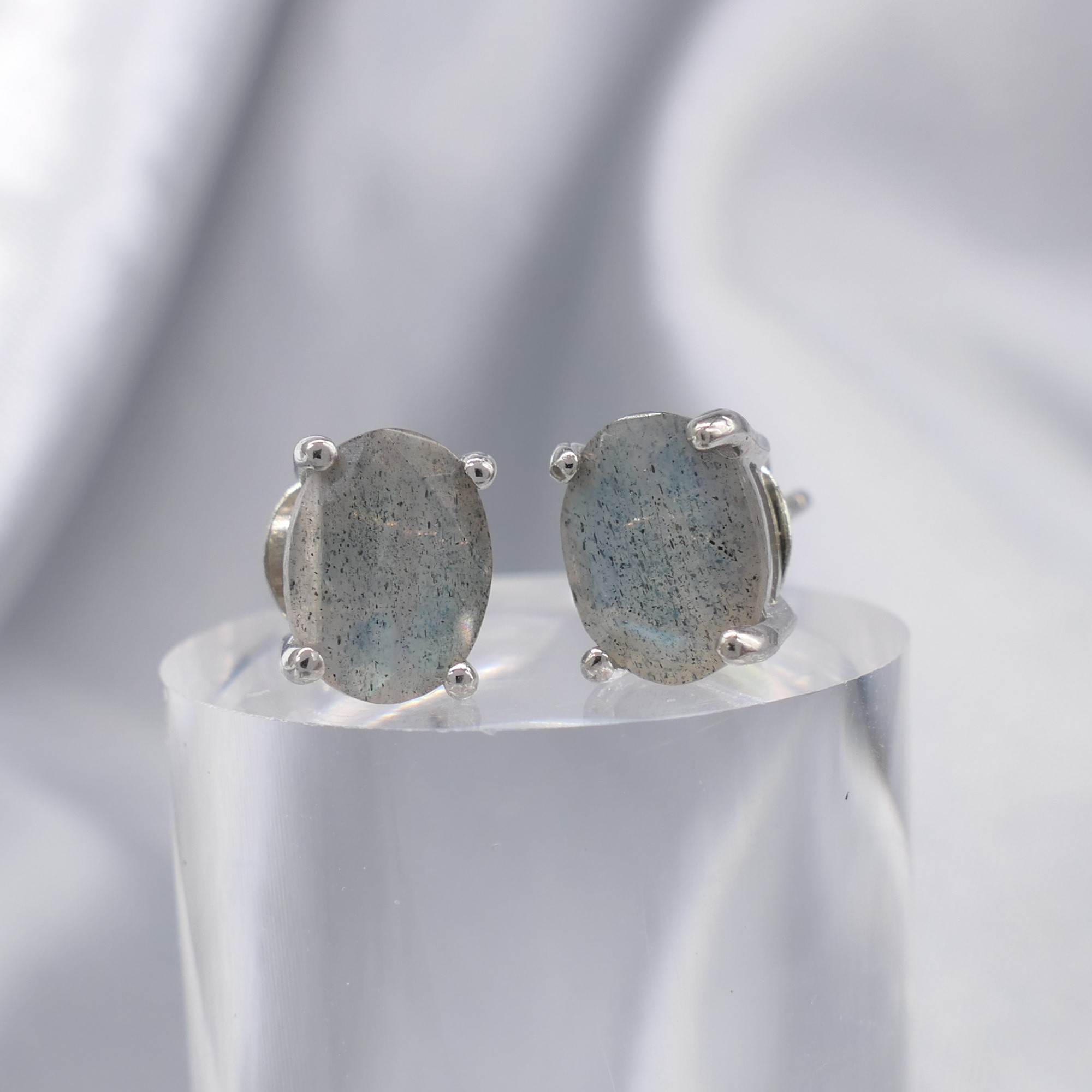 Labradorite Gemstone Ear Studs With Natural Blue Iridescence, In Silver - Image 6 of 6