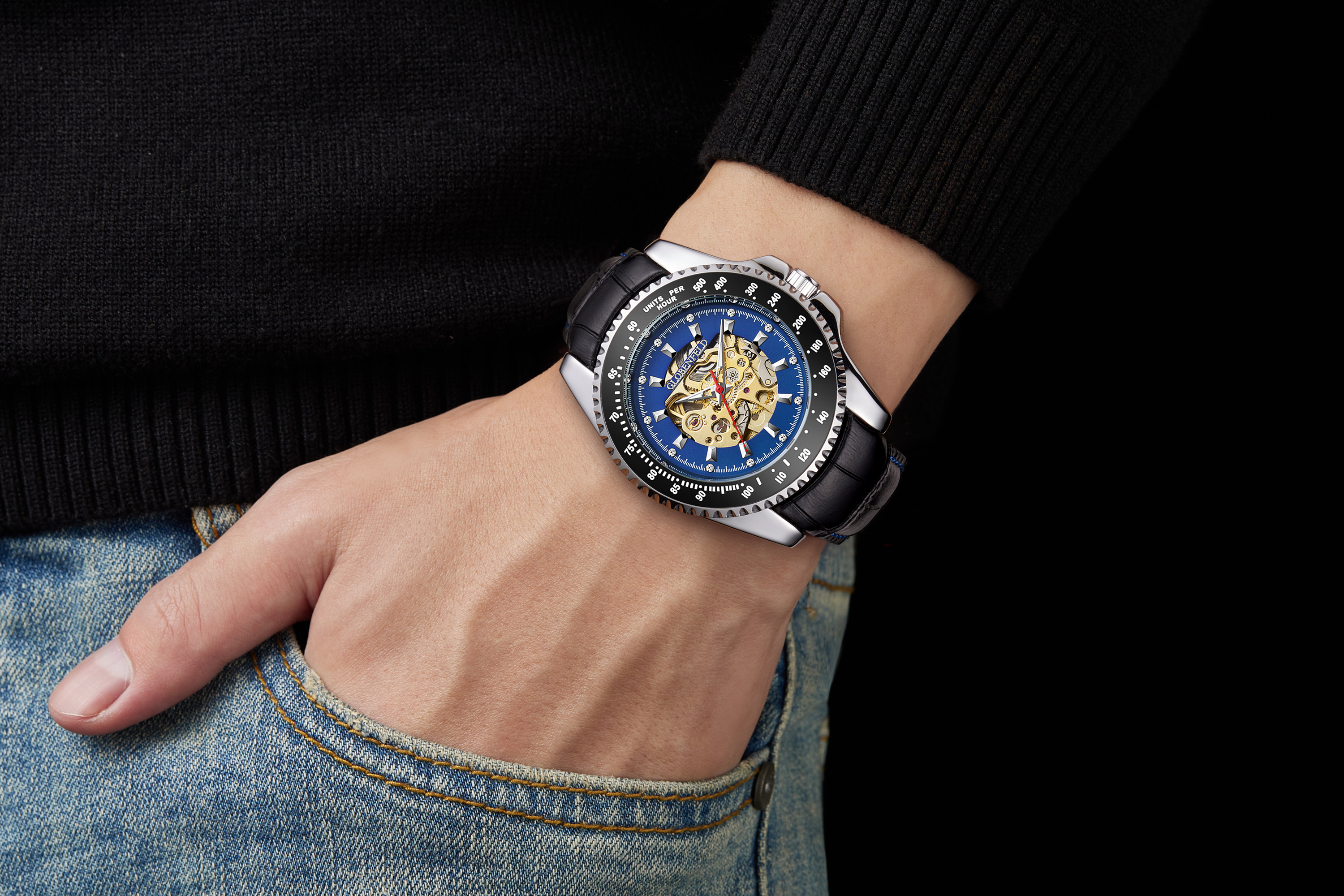 Hand Assembled Globenfeld Limited Edition Cage Blue Watch - Free Delivery & 5 Year Warranty - Image 2 of 4