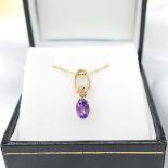 Attractive Yellow Gold Amethyst and Diamond Necklace, Supplied With A Gift Box