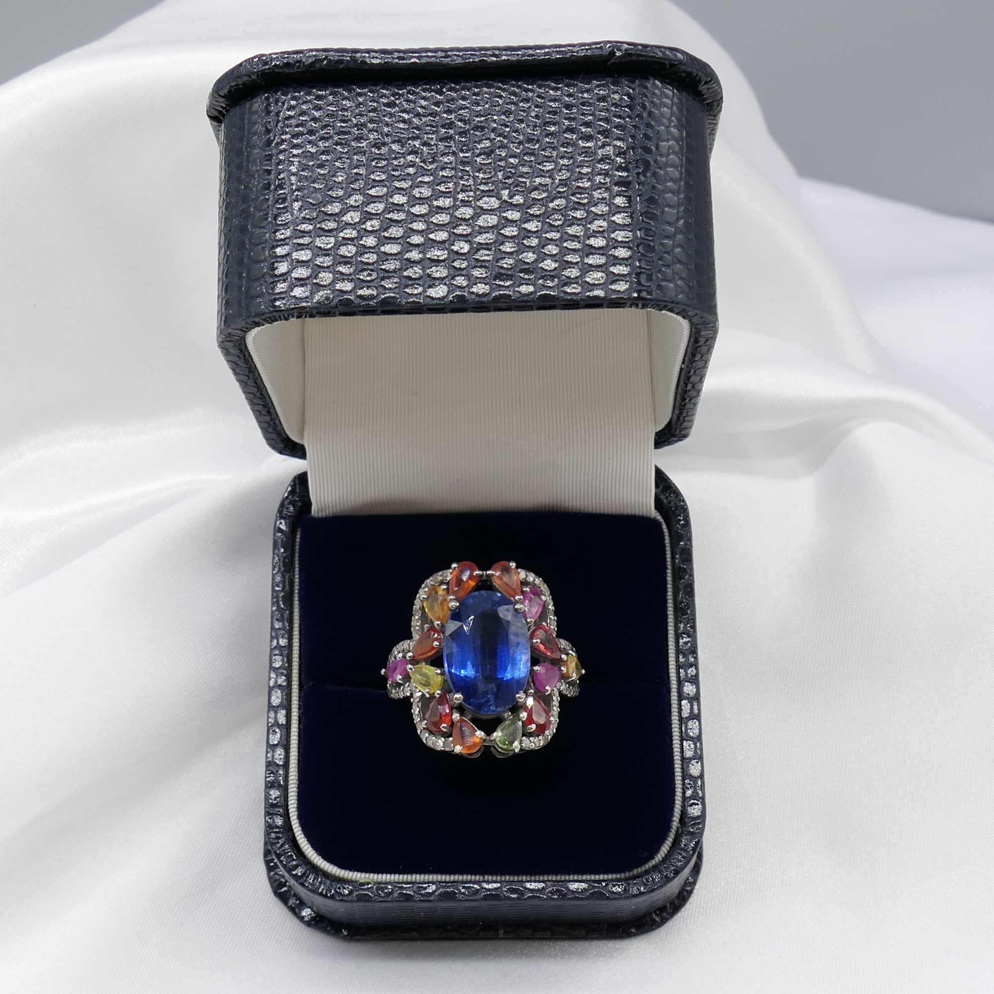 Large and Unusual Ring Featuring Kyanite; Multi-Coloured Sapphire and Diamonds, Boxed - Image 4 of 8