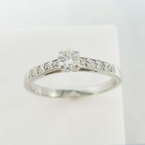 18K White Gold Diamond Solitaire-Style Ring, With Further Diamonds Set To The Shoulders