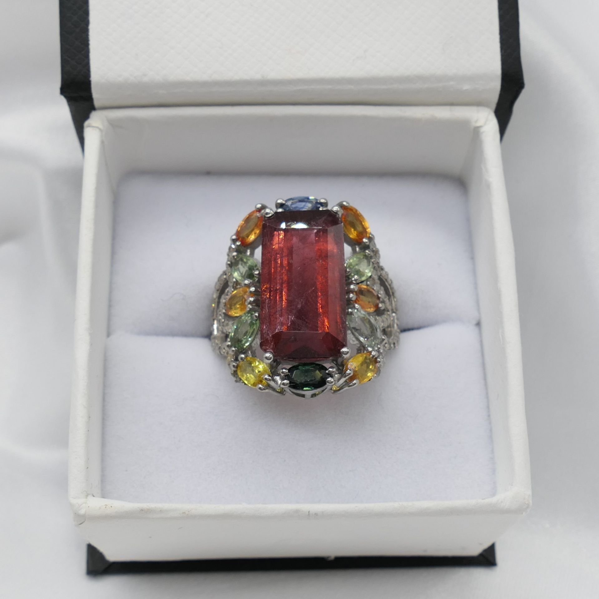 Large Dress Ring Set With Tourmaline, Multi-Coloured Sapphires and Diamonds - Image 6 of 7