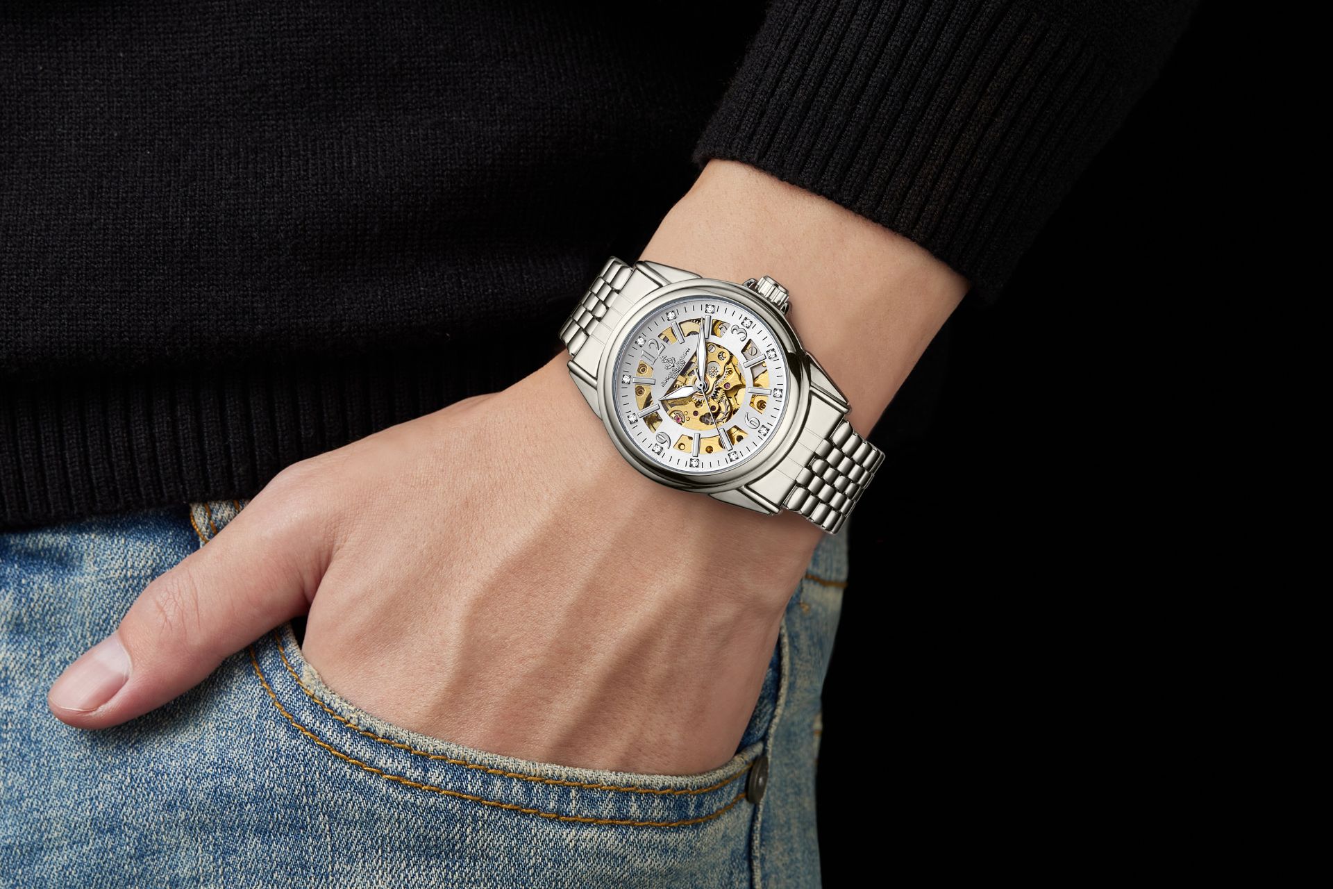 Samuel Joseph Limited Edition Skeleton Jubilee Steel Watch - Free Delivery & 2 Year Warranty - Image 4 of 5