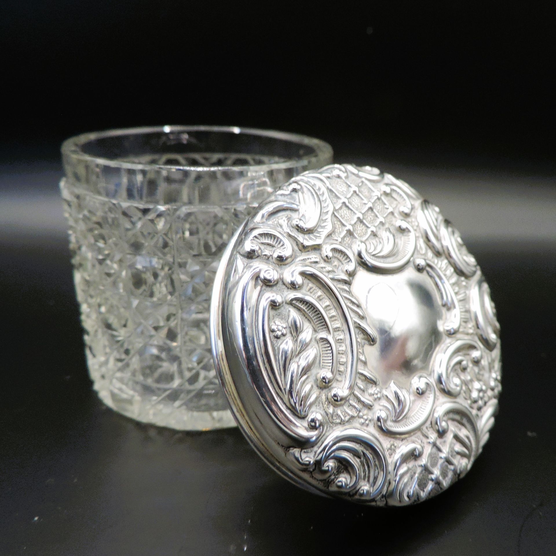 Antique Cut Glass Sterling Silver Lid Dressing Table Jar Birmingham 1902 - Image 5 of 8