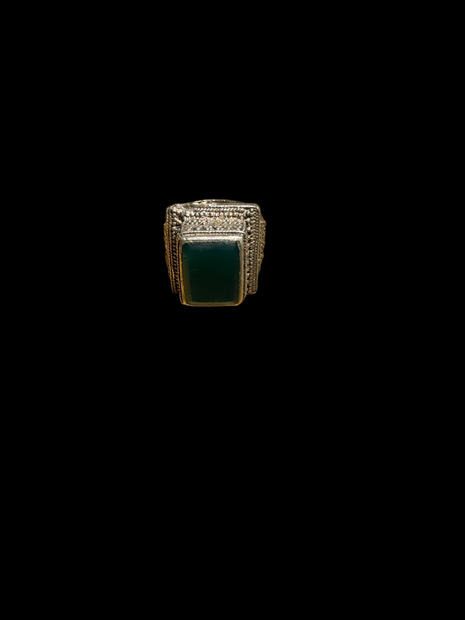Ottoman Black Stone White Metal Ring Size S