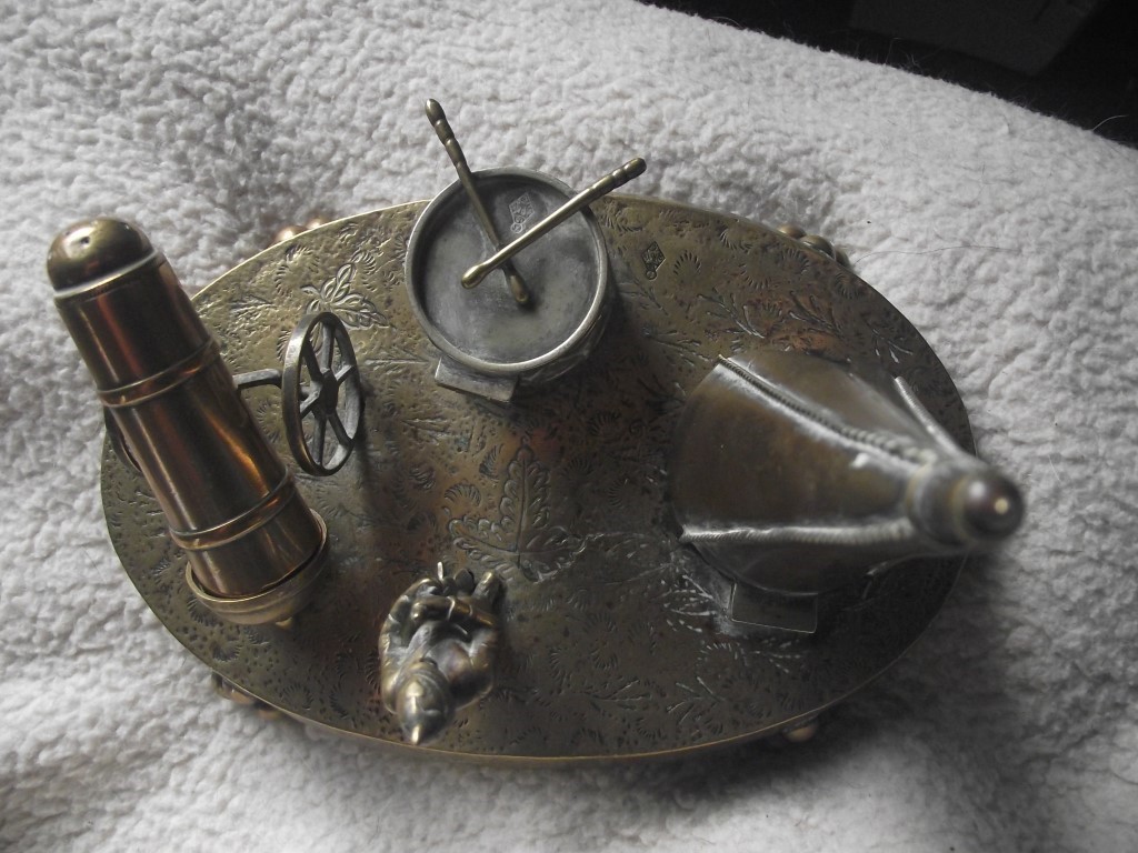 Victorian Brass Inkwell Desk Set - Military Theme - Lozenge Mark 13th January 1883 - Image 19 of 32