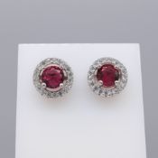 Silver Ear Studs Set With Red and White Cubic Zirconia Gems