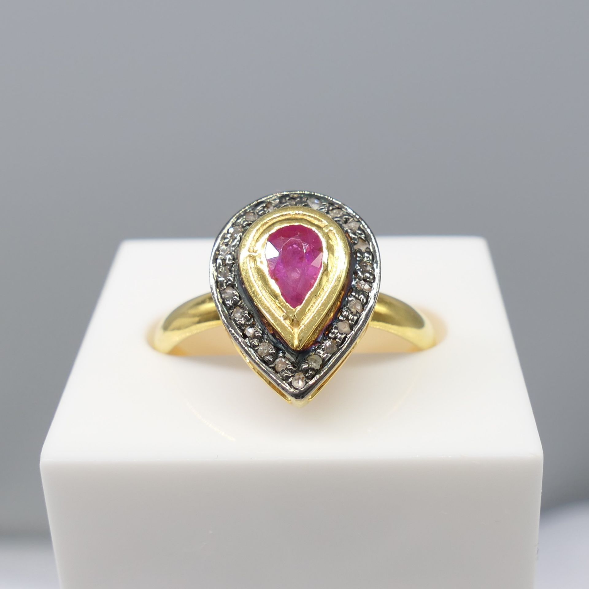 Hand-Made Silver Gilt Ring Set With Ruby and Diamonds