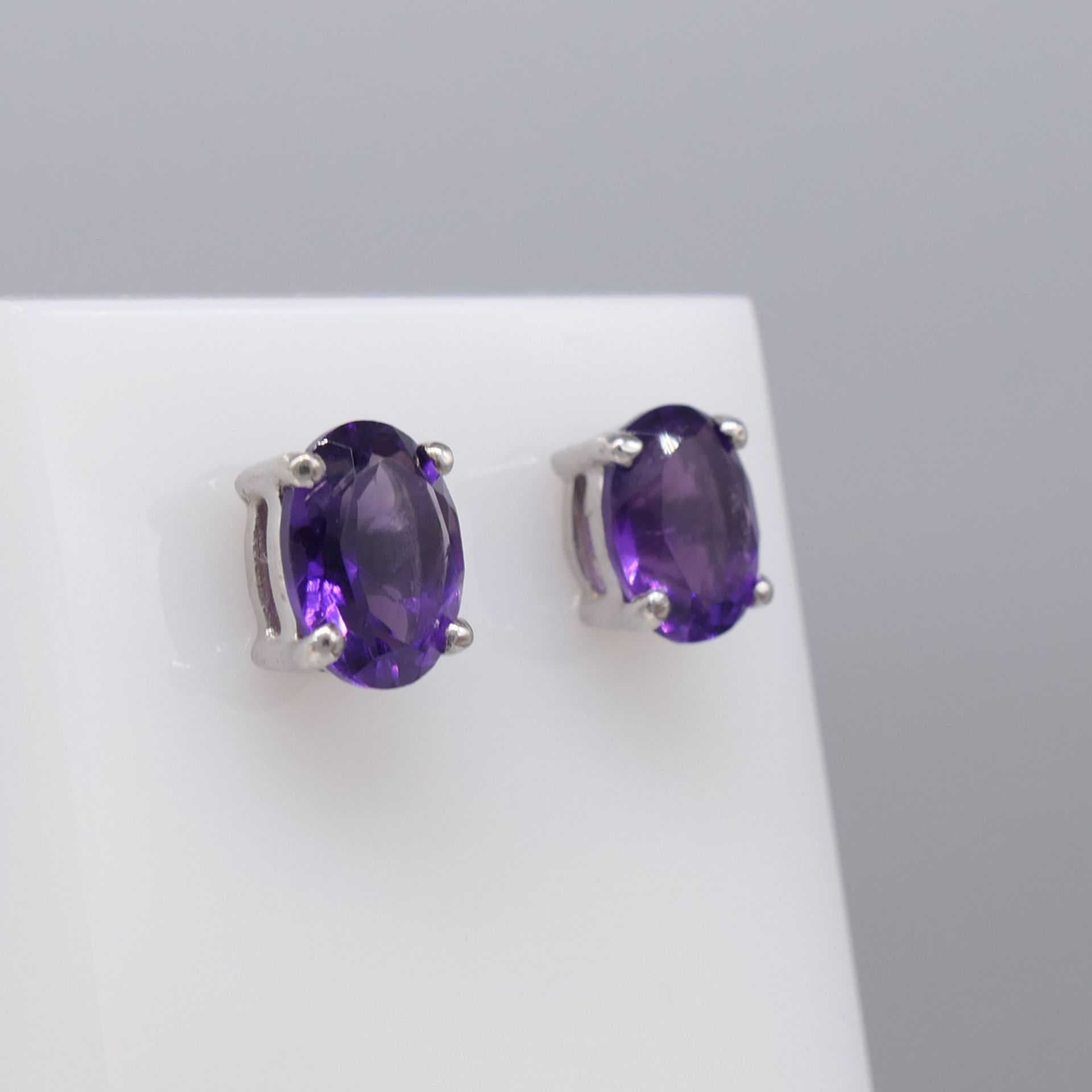 Pair of Natural Amethyst Gemstone Ear Studs In Sterling Silver - Image 4 of 5