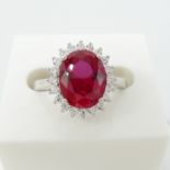 Sterling Silver Cluster Ring Set With Red and White Gems