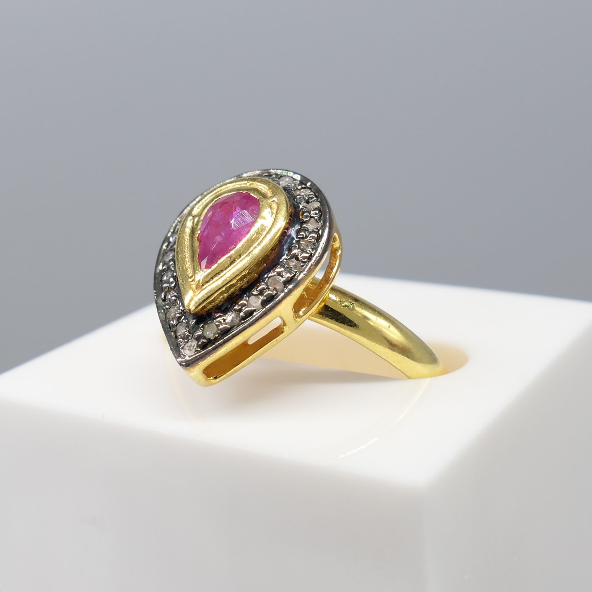 Hand-Made Silver Gilt Ring Set With Ruby and Diamonds - Image 5 of 6