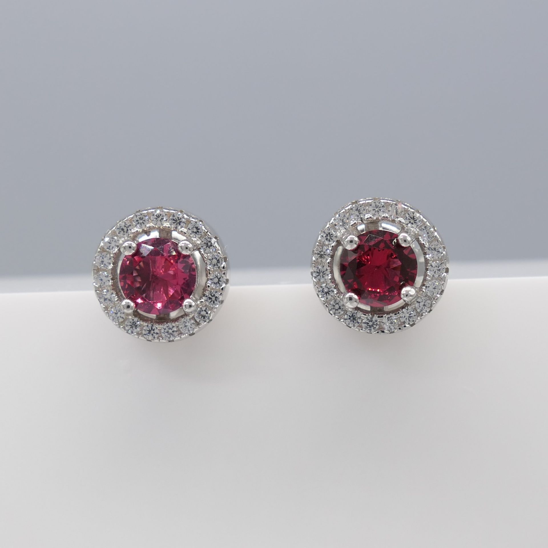 Silver Ear Studs Set With Red and White Cubic Zirconia Gems - Image 6 of 6