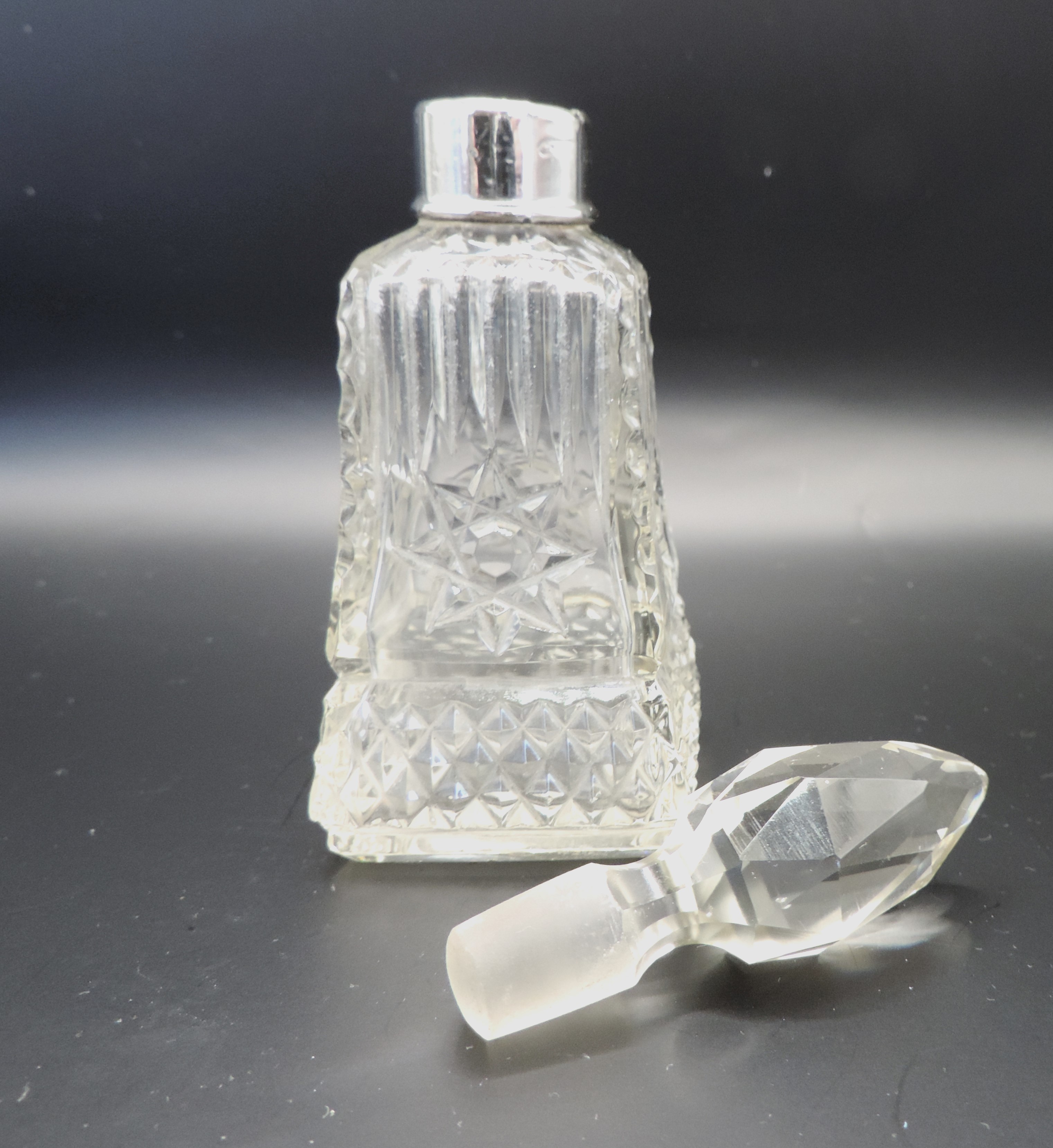 Antique Cut Glass Sterling Silver Collar Perfume Bottle Birmingham 1914 - Image 2 of 4