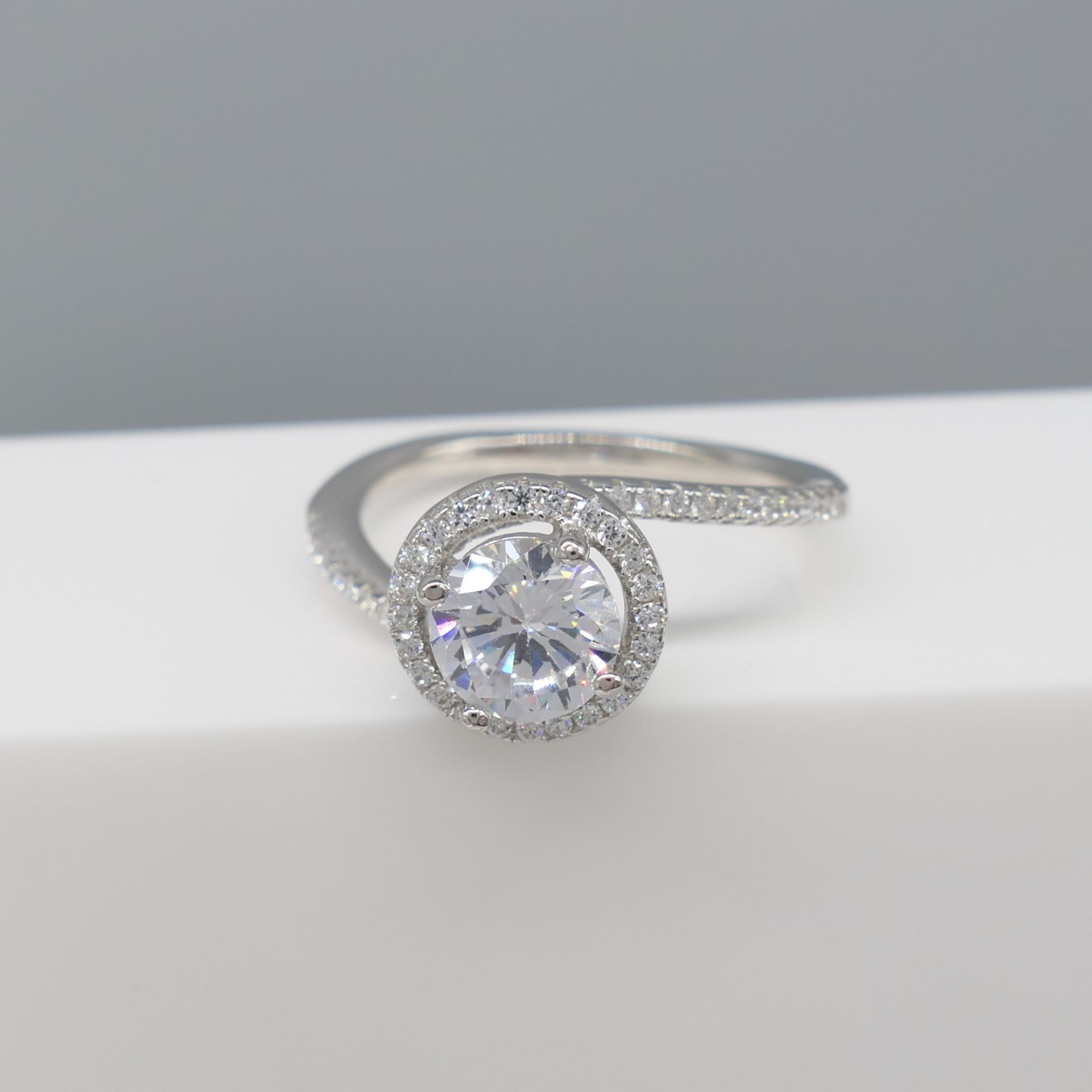 Silver Cubic Zirconia Halo and Twist Dress Ring - Image 5 of 6