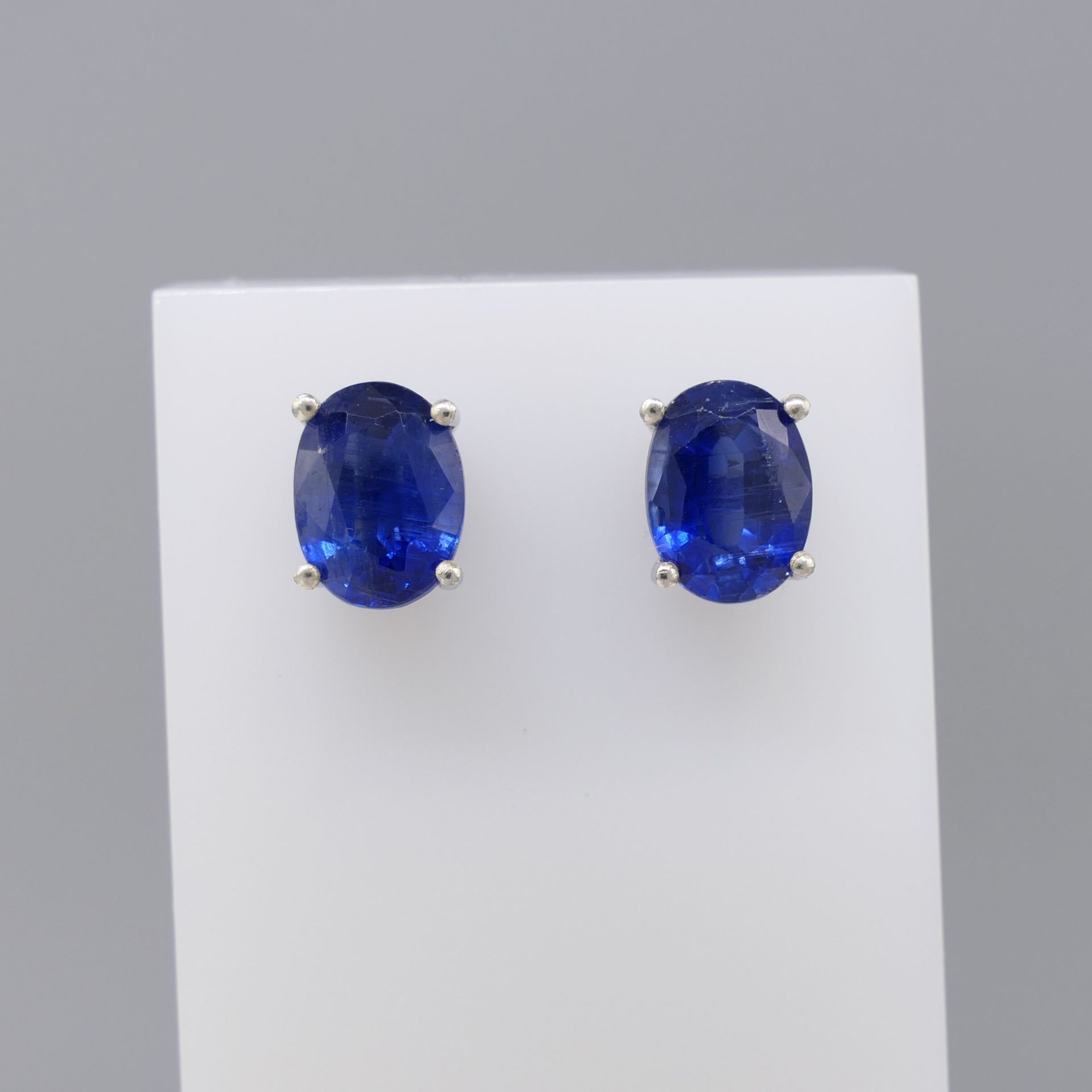 Natural Kyanite Gemstone Stud Earrings In Silver - Image 5 of 6