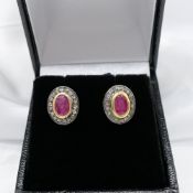 Hand-Made Ruby and Diamond Ear Studs In Silver Gilt, Boxed