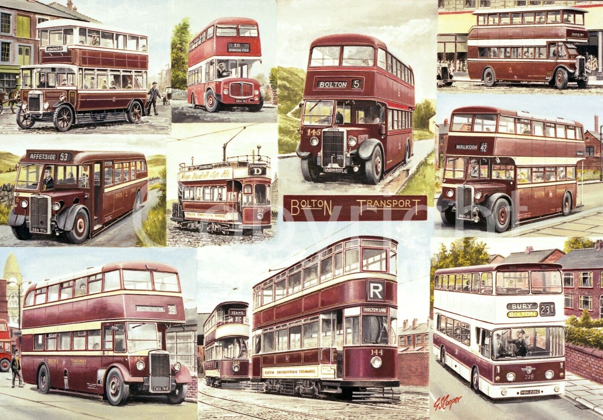 Bolton Transport Trams & Bus Montage Extra Large Metal Wall Art.