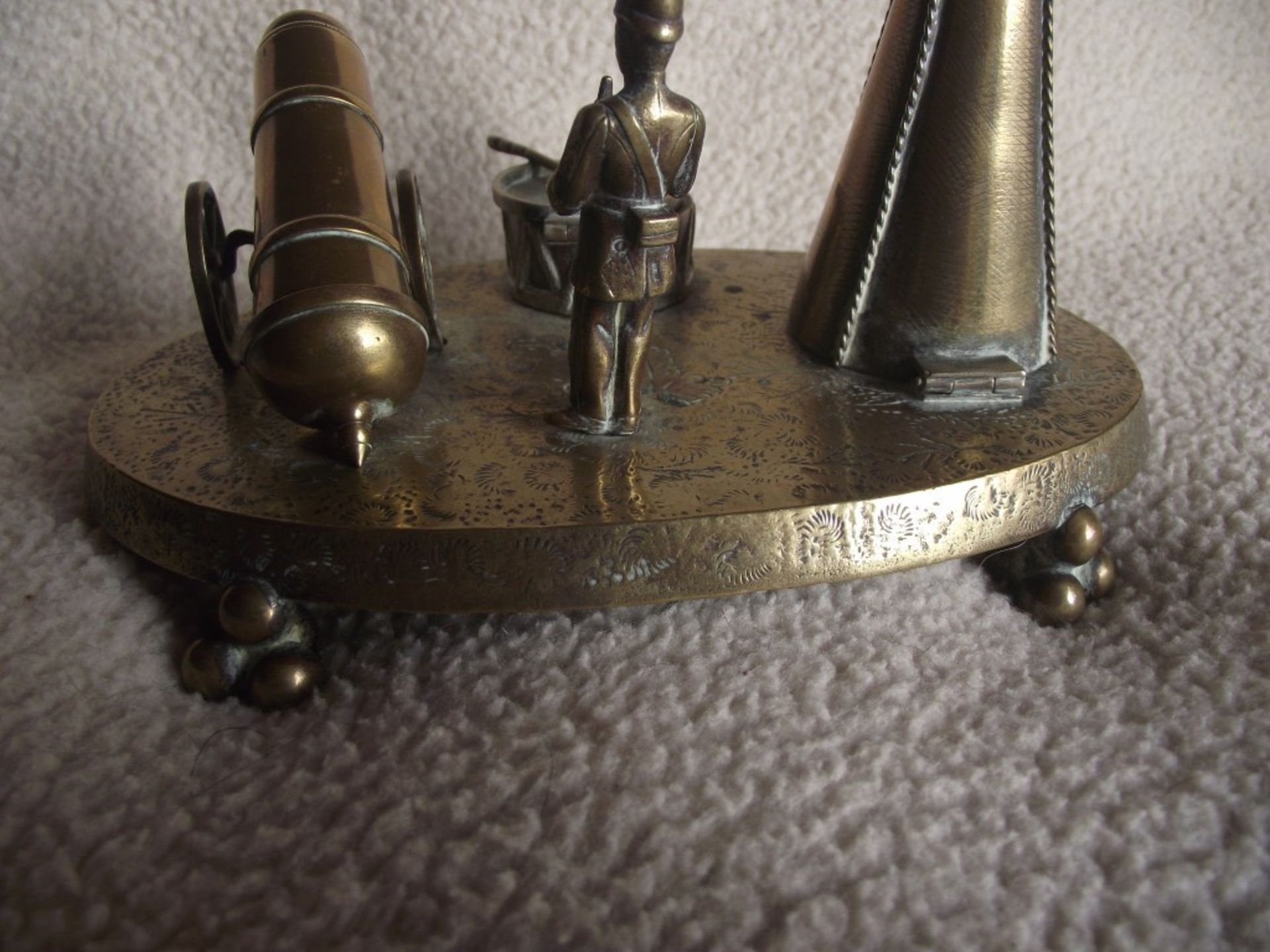 Victorian Brass Inkwell Desk Set - Military Theme - Lozenge Mark 13th January 1883 - Image 24 of 32