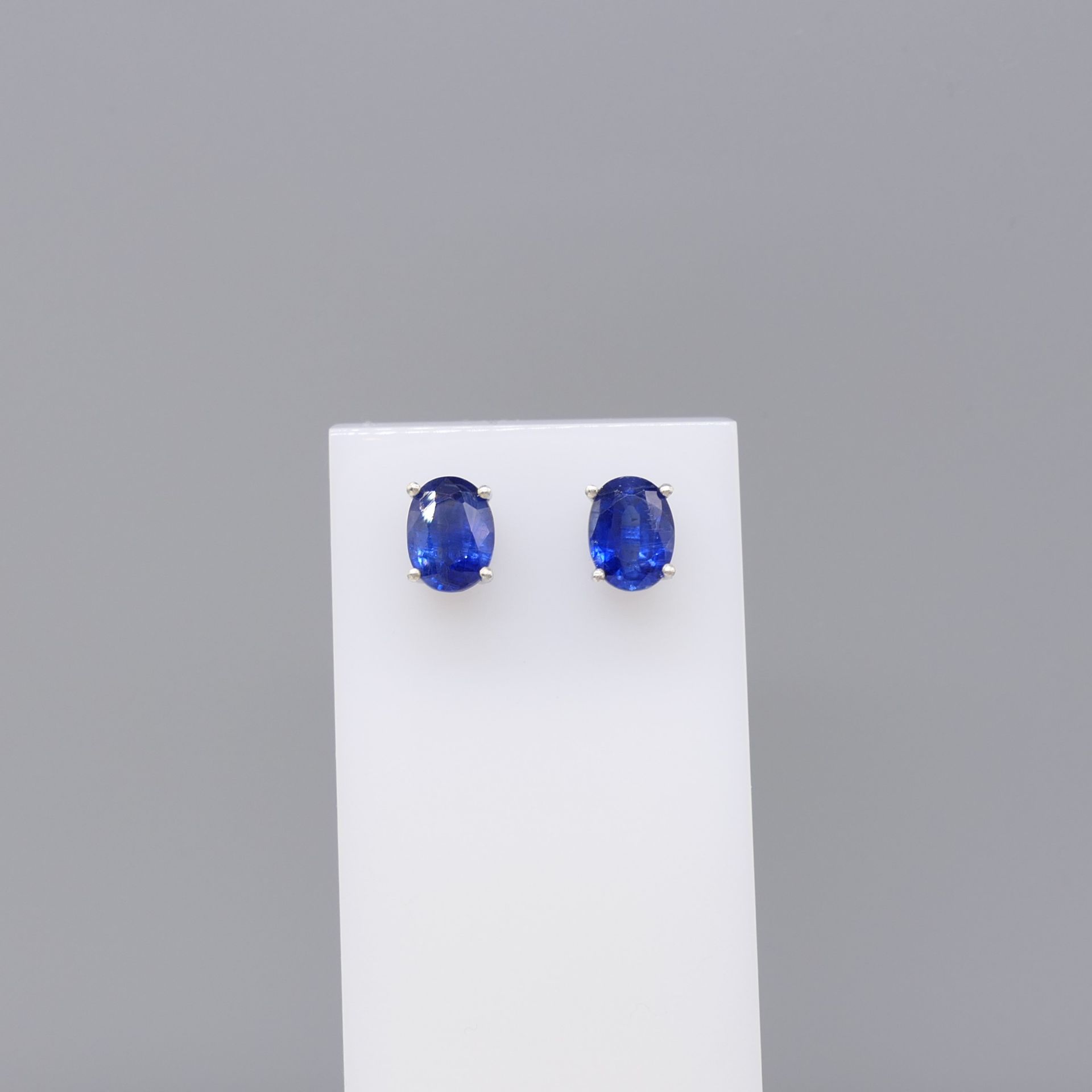 Natural Kyanite Gemstone Stud Earrings In Silver - Image 2 of 6