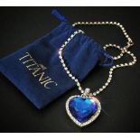 Titanic Heart of The Ocean Pendant Necklace and Velvet Pouch