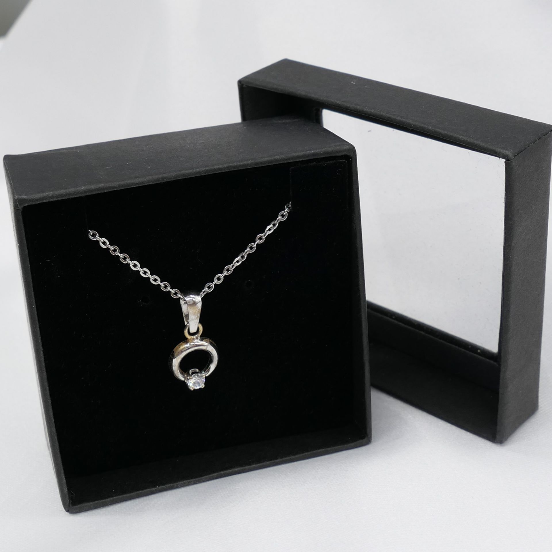 18 Carat White Gold and Silver, Cubic Zirconia-Set Pendant With Silver Chain, Boxed - Image 2 of 6