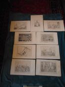 9 x Engravings "Sailors Progress" By George Cruikshank - Circa 1800's