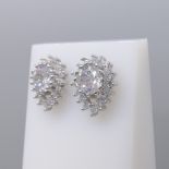 Tear Drop Gem-Set Cluster Stud Earrings In Sterling Silver