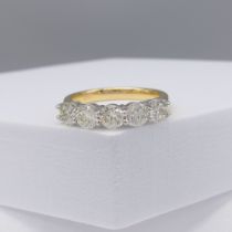 18K Yellow and White Gold 1.53 Carat 5 Stone Diamond Ring