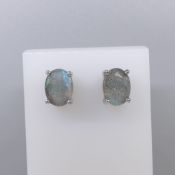 Labradorite Gemstone Ear Studs With Natural Blue Iridescence, In Silver
