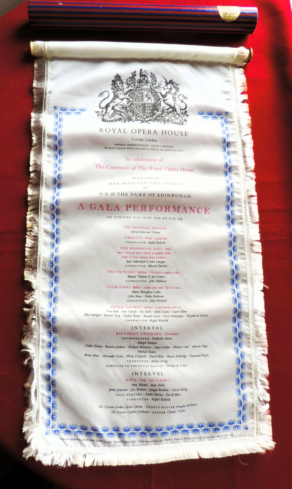 Rare Royal Opera House Silk Programme Centenary Gala Performance June 1958