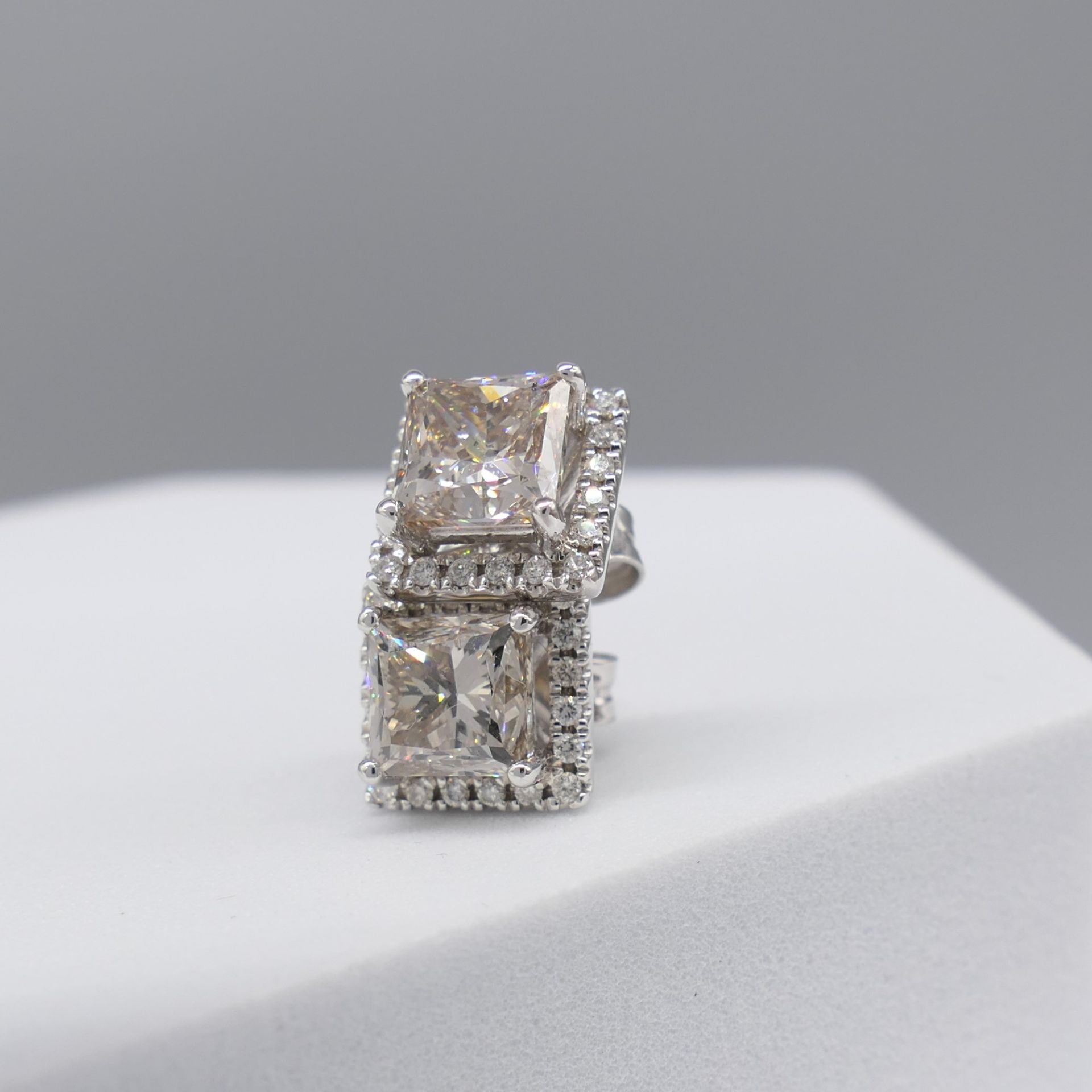 Certificated Square Diamond Cluster Ear Studs In 18Ct White Gold - Image 4 of 6