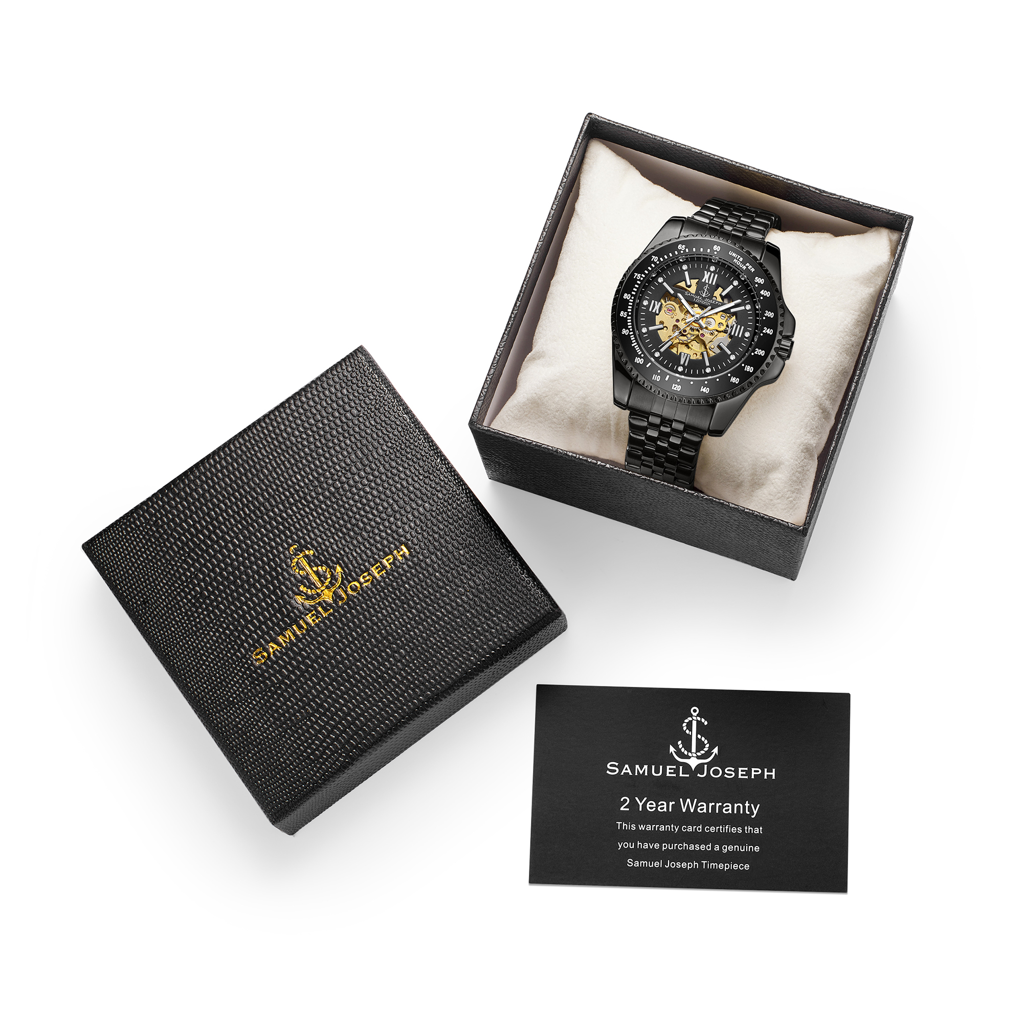 Samuel Joseph Limited Edition Skeleton Mechanism Black Watch - Free Delivery & 2 Year Warranty - Image 5 of 5