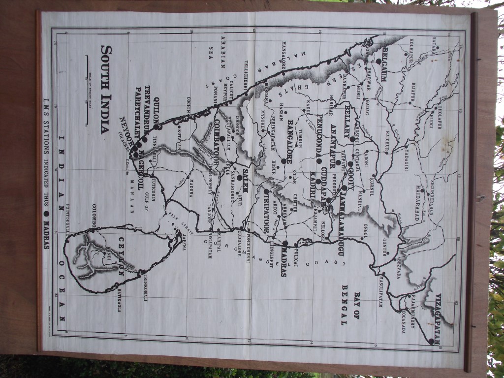 Rare - South India Cloth Map - G.W. Bacon & Co. - Showing LMS Stations - Circa 1900