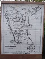 Rare - South India Cloth Map - G.W. Bacon & Co. - Showing LMS Stations - Circa 1900