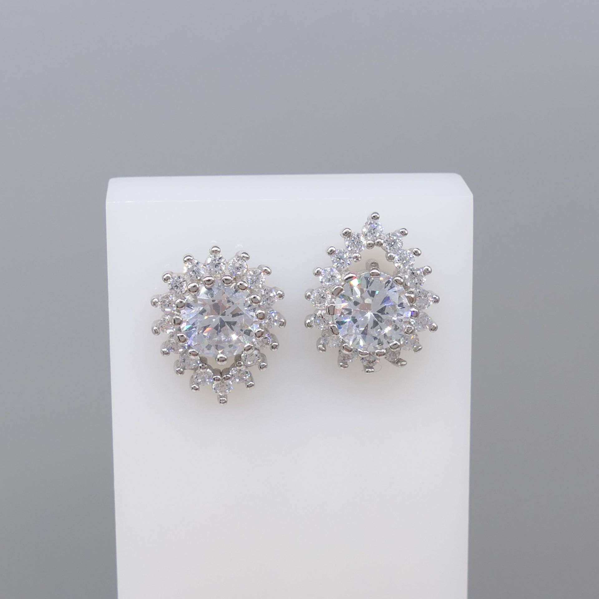 Tear Drop Gem-Set Cluster Stud Earrings In Sterling Silver - Image 5 of 5