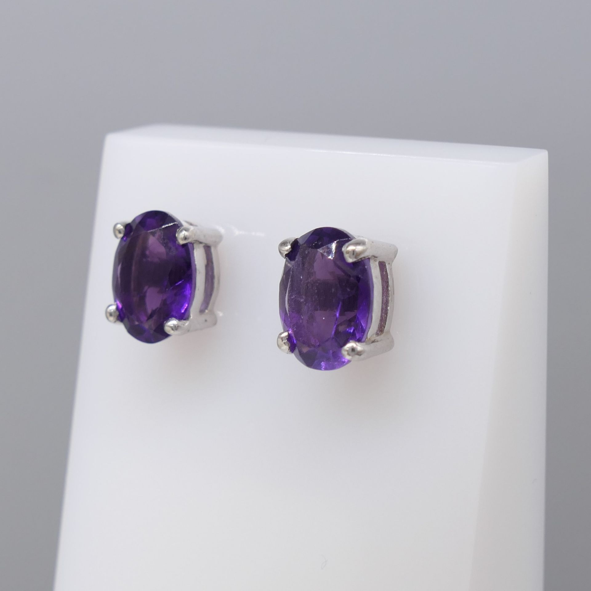 Pair of Natural Amethyst Gemstone Ear Studs In Sterling Silver - Image 3 of 5