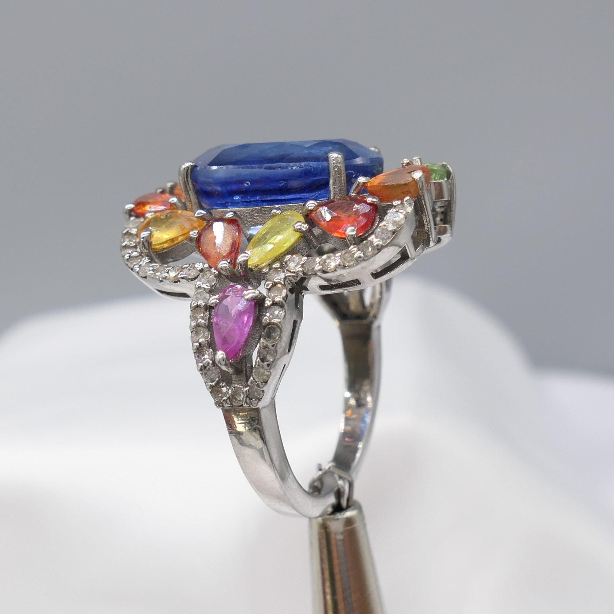 Large and Unusual Ring Featuring Kyanite; Multi-Coloured Sapphire and Diamonds, Boxed - Image 2 of 8