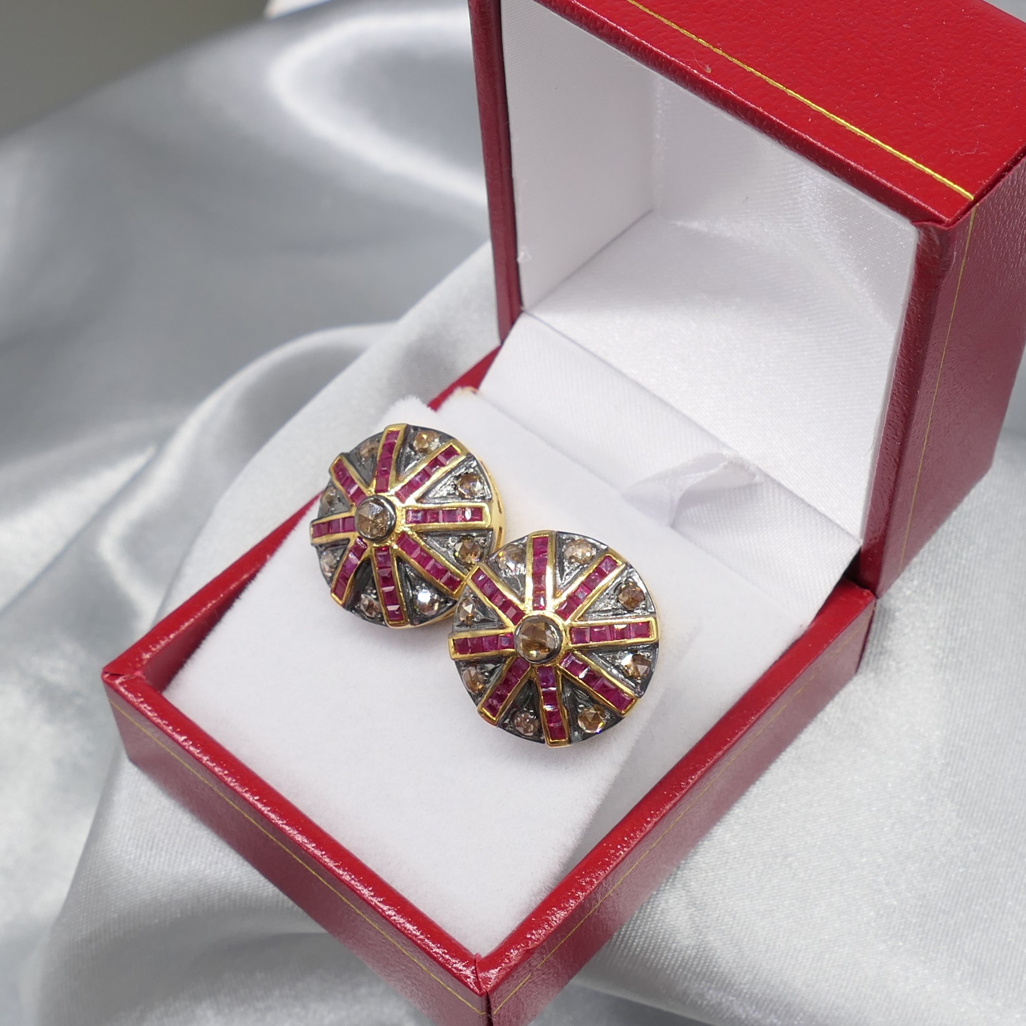 Large Ruby and Diamond Art Deco-Style Ear Studs In A Target Design - Image 8 of 8