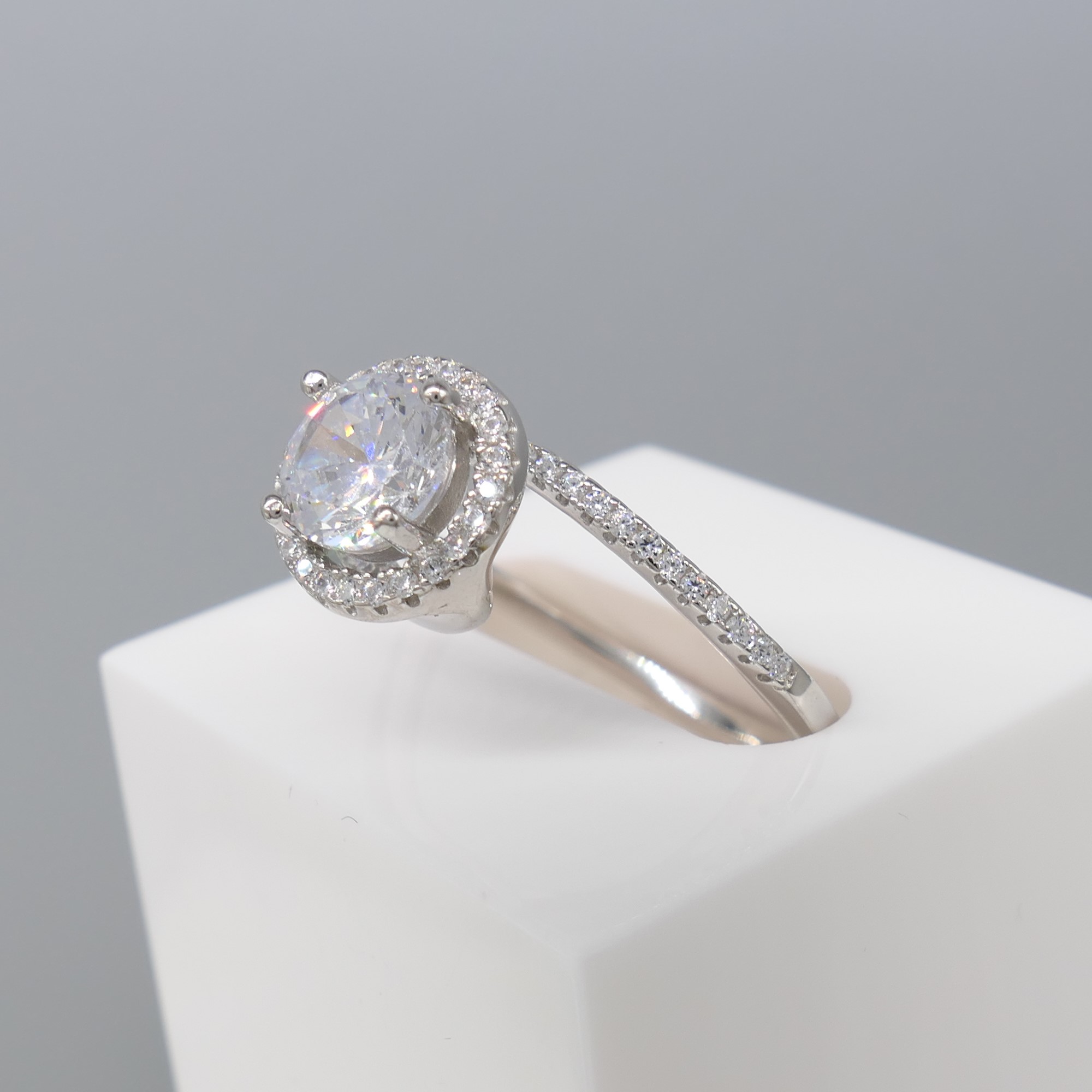 Silver Cubic Zirconia Halo and Twist Dress Ring - Image 4 of 6