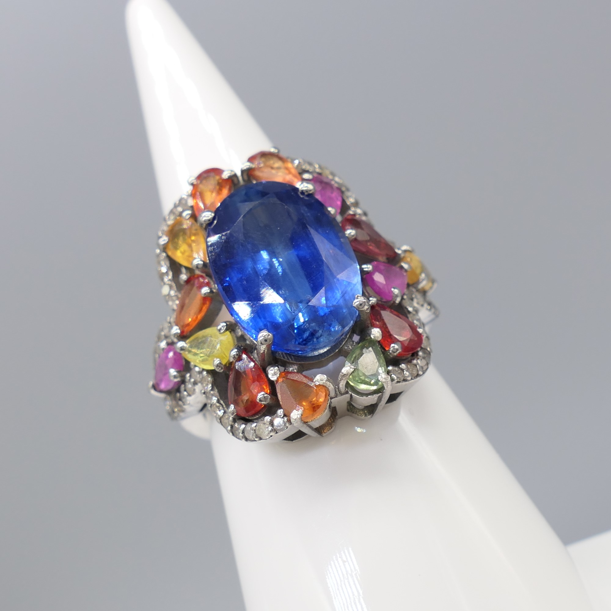 Large and Unusual Ring Featuring Kyanite; Multi-Coloured Sapphire and Diamonds, Boxed - Image 7 of 8