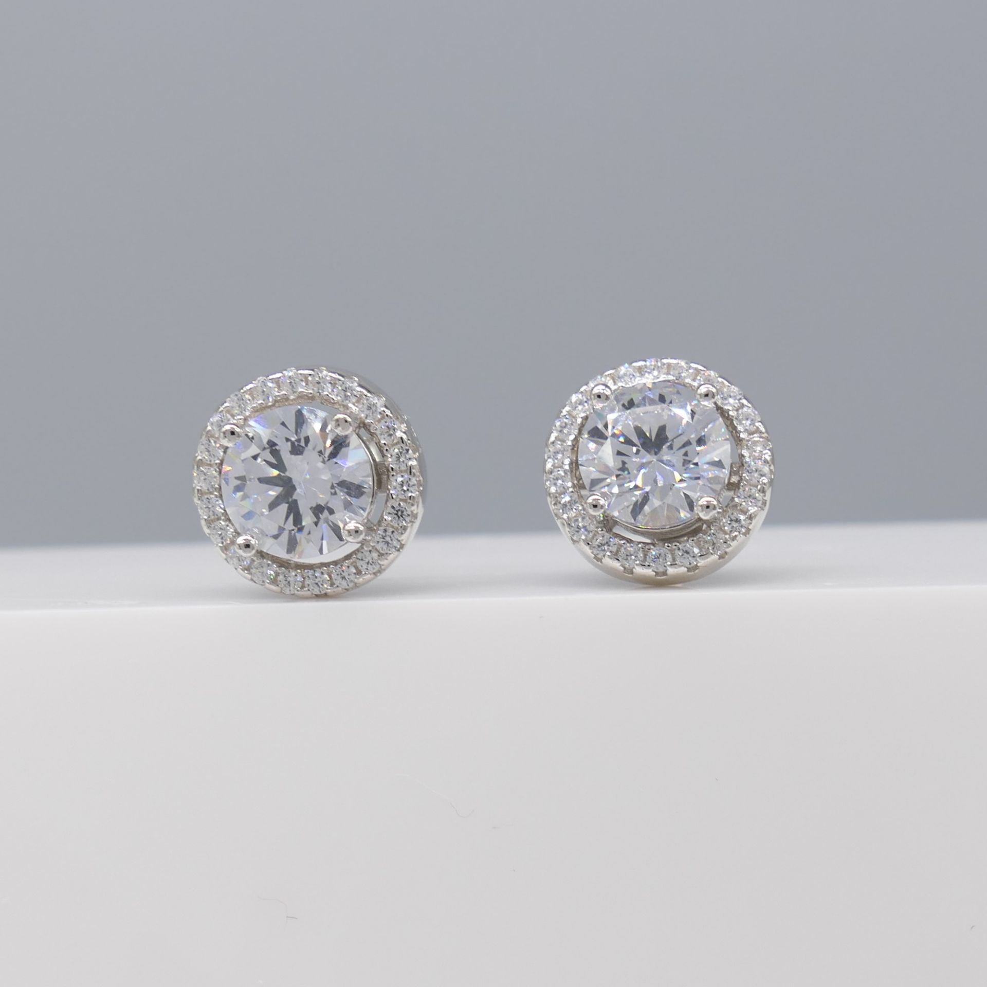 Pair of Sterling Silver Halo Stud Earrings - Image 5 of 6