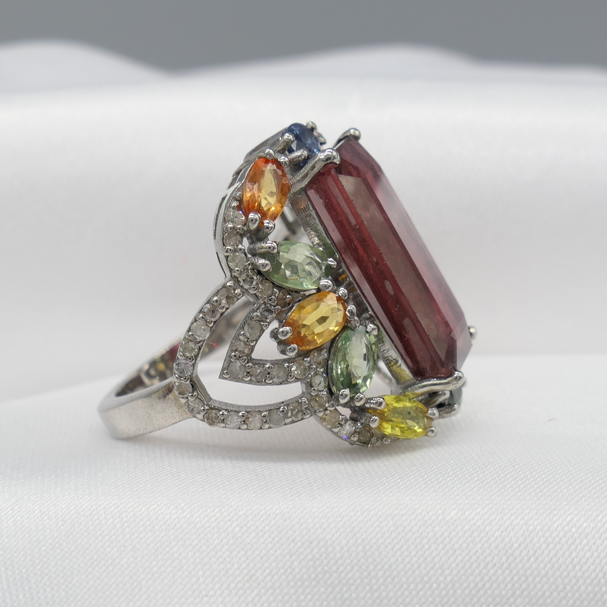 Large Dress Ring Set With Tourmaline, Multi-Coloured Sapphires and Diamonds - Image 5 of 7