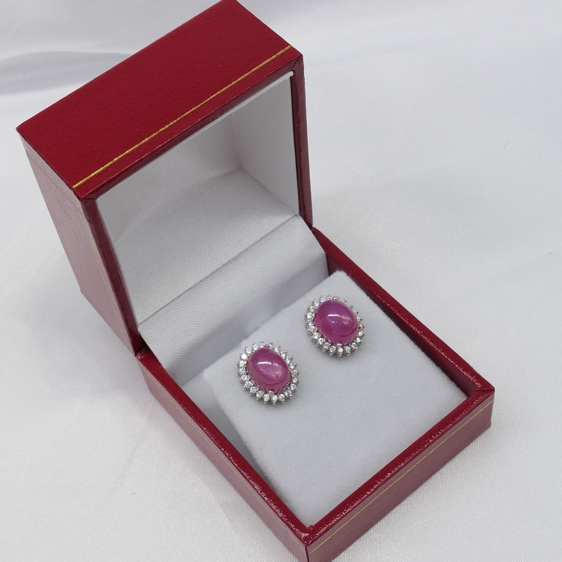 Cabochon Ruby Ear Studs In Sterling Silver, Boxed - Image 5 of 7