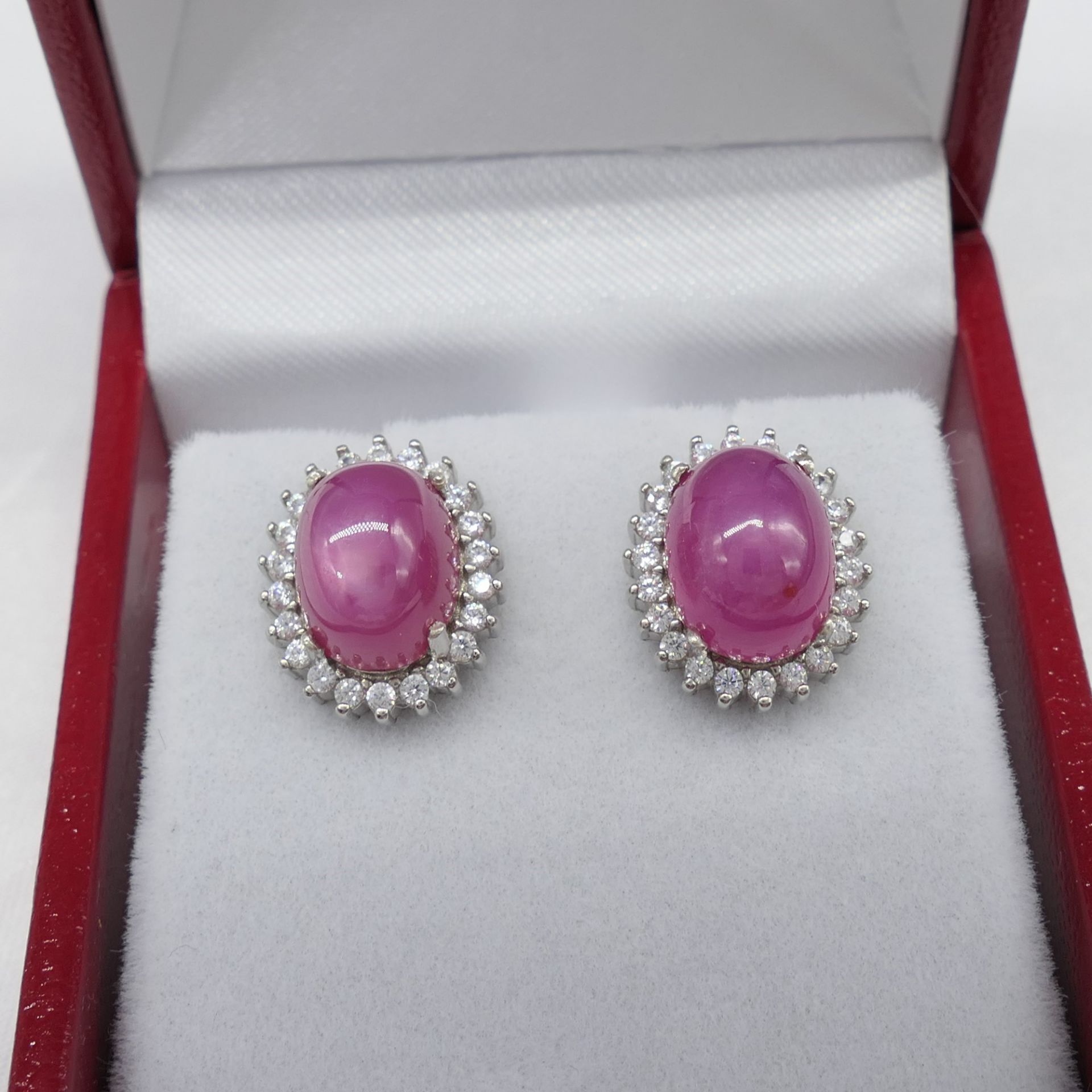 Cabochon Ruby Ear Studs In Sterling Silver, Boxed - Image 2 of 7