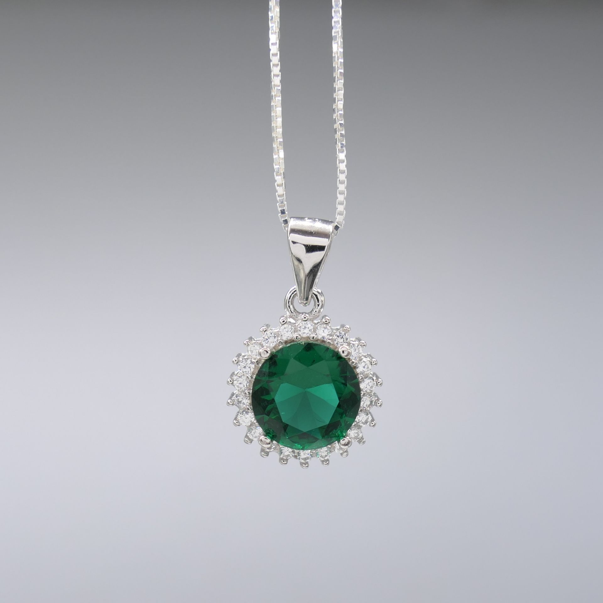 Green Gem Pendant and Chain In Sterling Silver