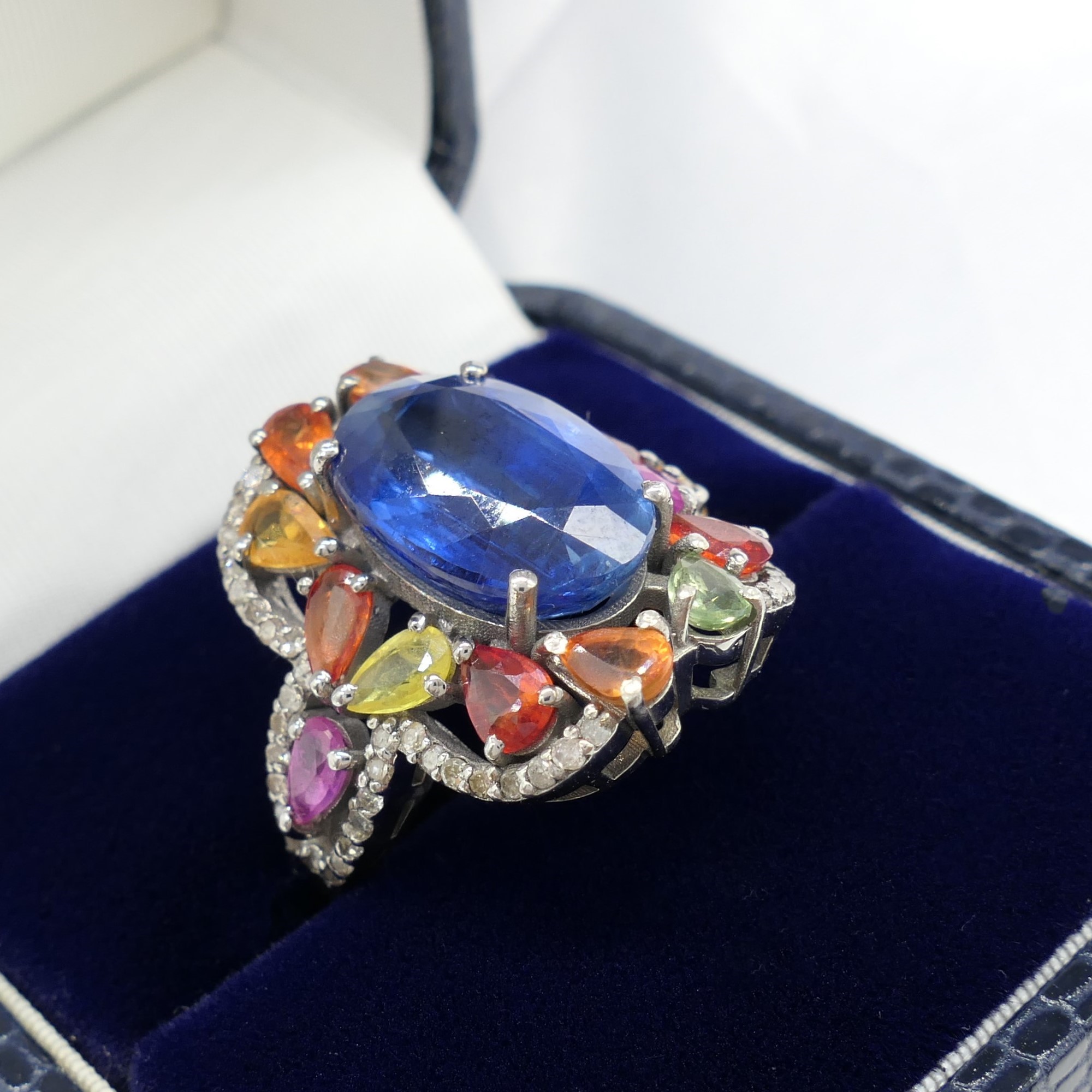 Large and Unusual Ring Featuring Kyanite; Multi-Coloured Sapphire and Diamonds, Boxed - Image 3 of 8