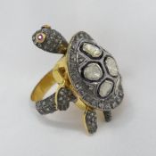 Distinctive 1.30 Carat Diamond and Ruby Tortoise Ring With Movable Body Parts